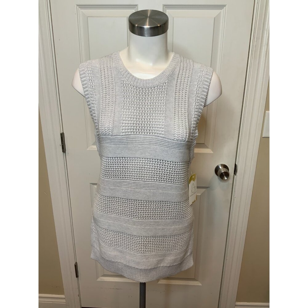 Cotton by Autumn Cashmere Mesh Tabard Platinum Gray Knit Sweater Vest, Sz XS NWT